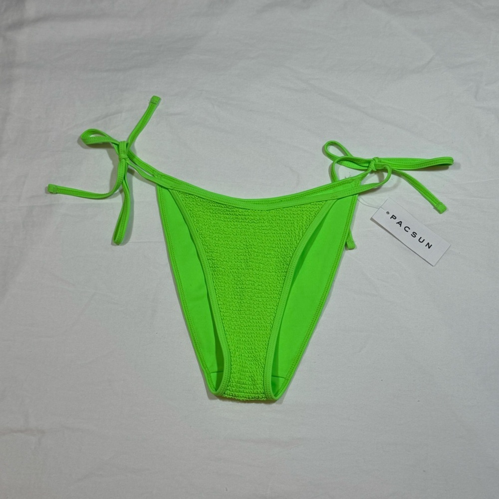 NWT LA Hearts PacSun Neon Green Ribbed Side Tie Bikini Bottom XS